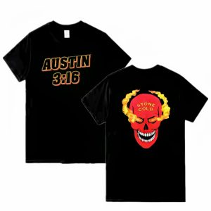 Throw it back to 1998 with the retro WWF 'Austin 3:16' t-shirt featuring the red flaming skull. Celebrate the Attitude Era and Stone Cold Steve Austin's legendary legacy.
