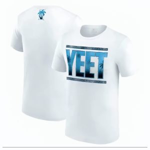 Rep Main Event Jey Uso with this white 'YEET' shirt in bold blue letters. Celebrate the Uso legacy and the Anoa’i wrestling dynasty in this official WWE tee.
