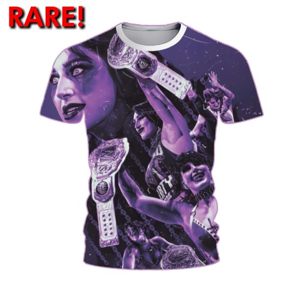 Own the rare Rhea Ripley “Mami” full-print WWE T-shirt – featuring a bold, wraparound design of the Women’s Champion in full Judgment Day style. Limited edition.