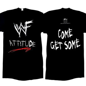 Relive the Monday Night Wars with this original WWF Attitude t-shirt from 1998, featuring 'Come Get Some' on the back. A true tribute to wrestling’s most rebellious era.