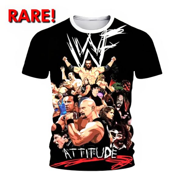 Celebrate the legendary WWE Attitude Era with this full-print tribute shirt featuring The Rock, Stone Cold Steve Austin, The Undertaker, Triple H, Chyna, and more. Limited edition and perfect for fans of the Monday Night Wars.